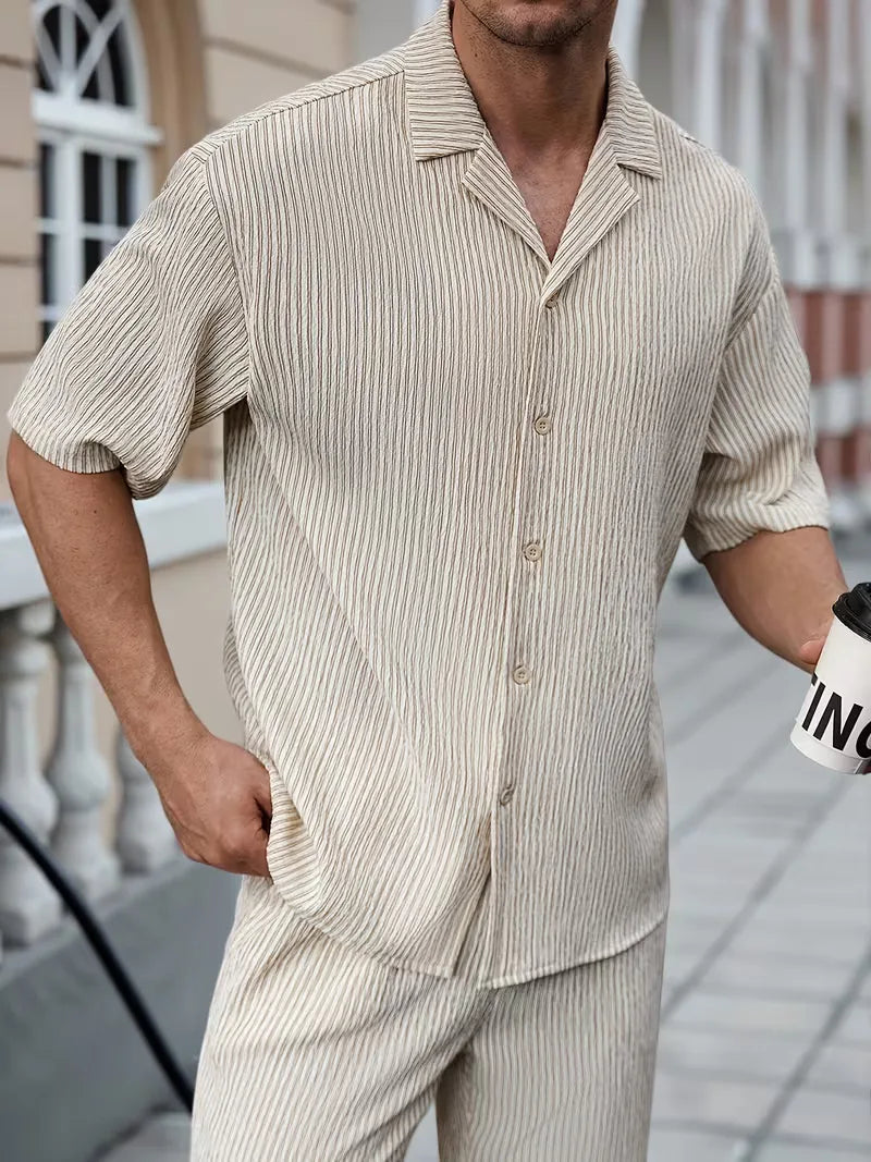 Men's Textured Shirt Trouser Co-ord Set - Two Piece Summer
