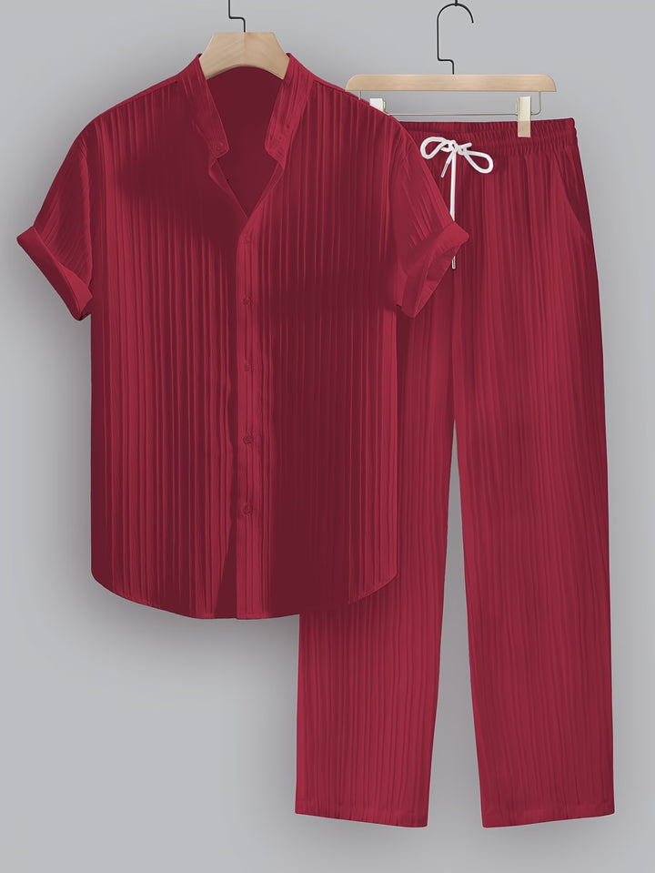 Ribbed Co-ord Set Men - Shirt Trousers Smart Casual Holiday