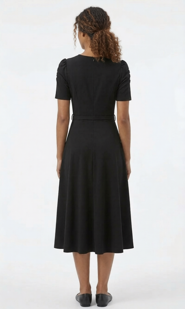 Women's Royal Midi Dress - Elegant Belted A-Line