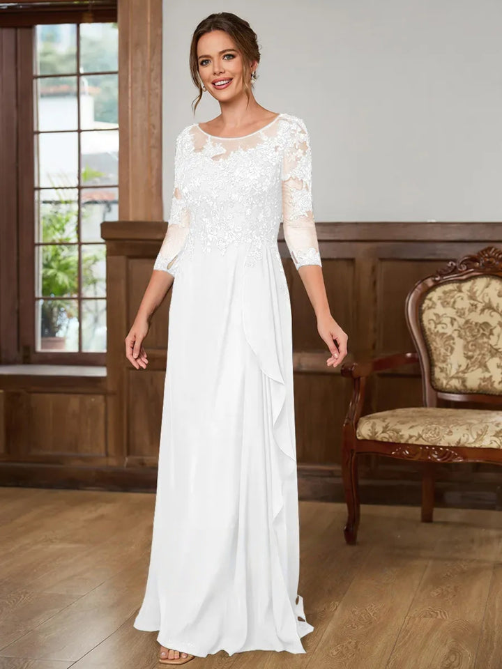 Mother of the Bride Chiffon Maxi Dress - Lace Appliqué Bodice