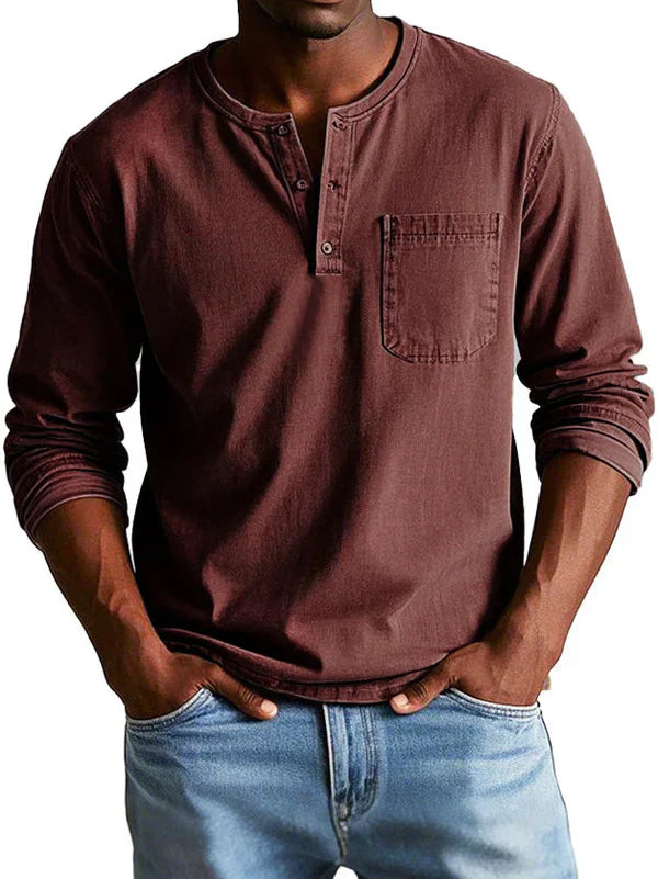 Men's Long Sleeve Cotton - Henley Shirt Smart Casual