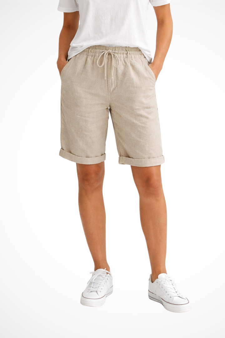 Linen Shorts Women - Relaxed Fit Bermuda Elasticated Waist