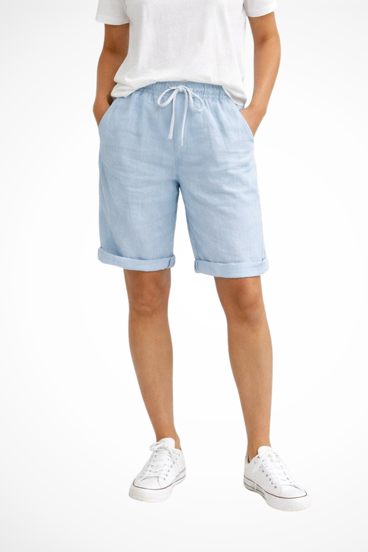 Linen Shorts Women - Relaxed Fit Bermuda Elasticated Waist