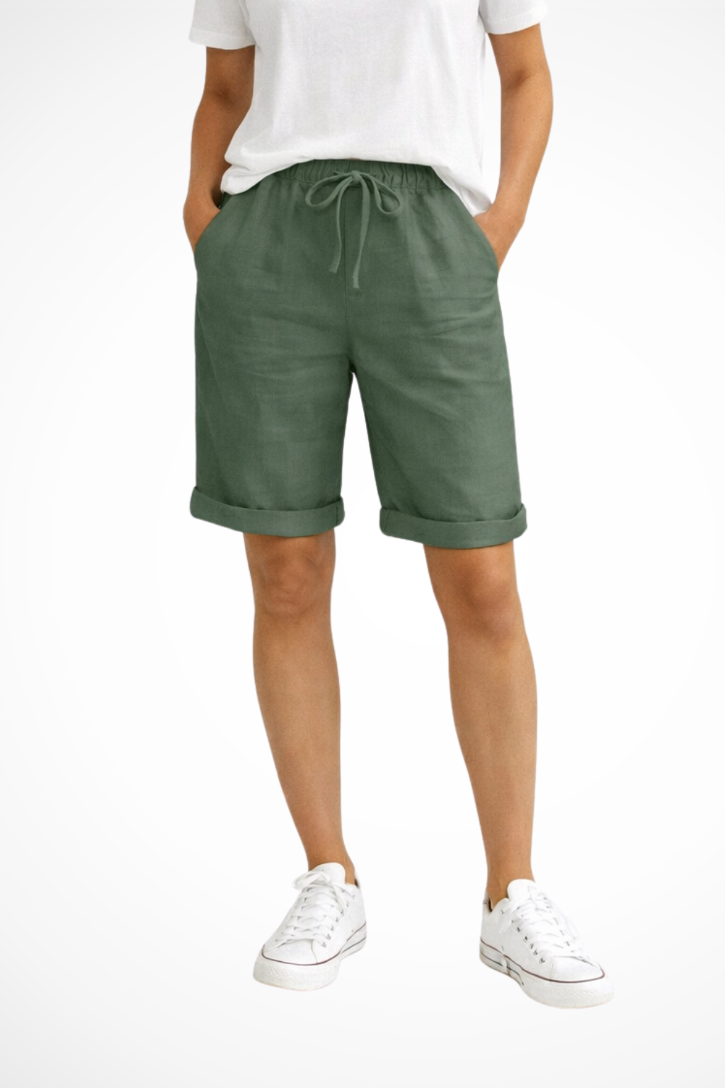 Linen Shorts Women - Relaxed Fit Bermuda Elasticated Waist