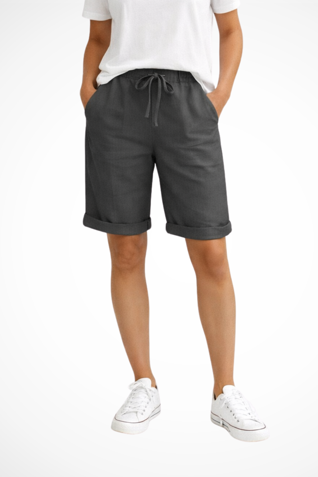Linen Shorts Women - Relaxed Fit Bermuda Elasticated Waist