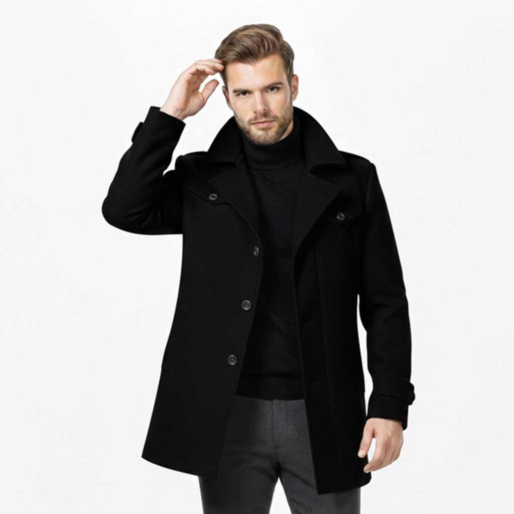 Men’s Long Wool-Blend Coat – Classic Gentleman Fit