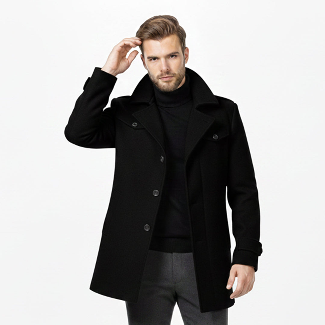 Men’s Long Wool-Blend Coat – Classic Fit