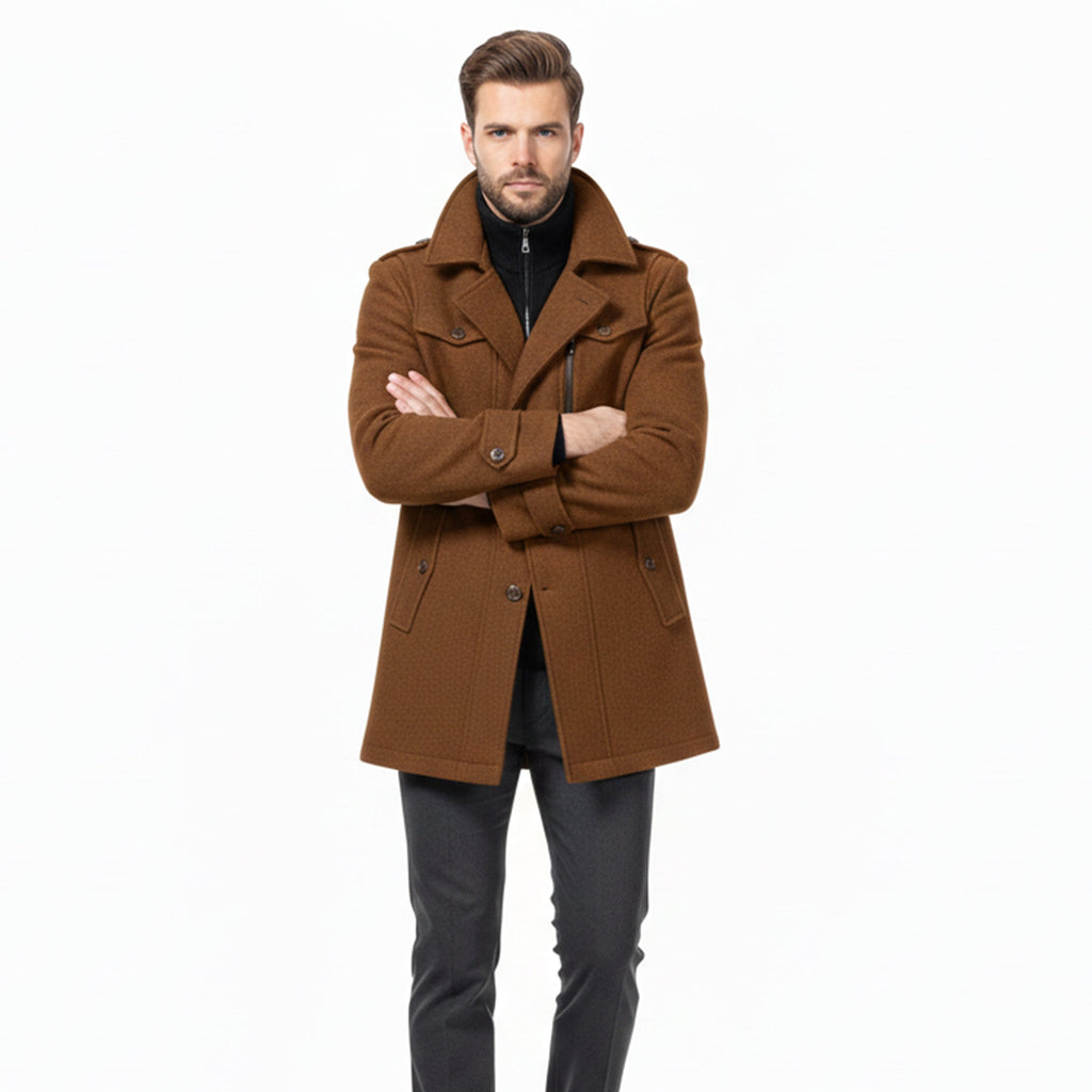 Men’s Long Wool-Blend Coat – Classic Gentleman Fit