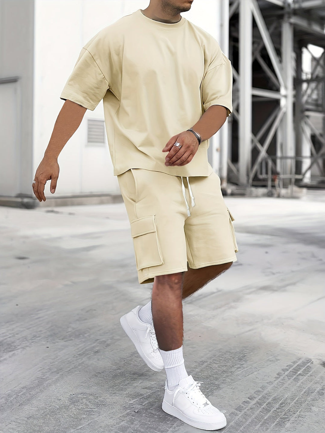 Men's Co-ord Set Oversized - Cargo Shorts T-Shirt