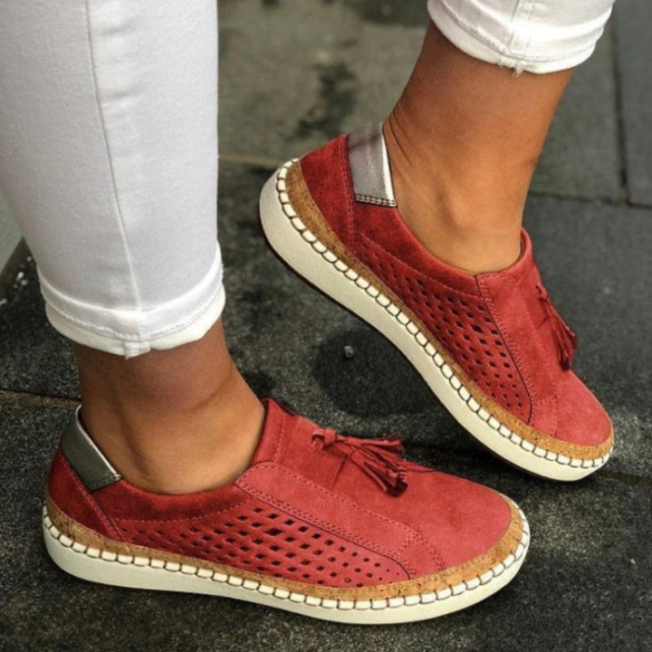 Orthopedic Suede Slip-On Trainer - Perforated Tassel Platform