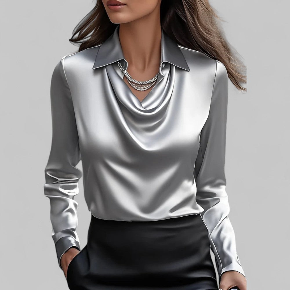 Women's Satin Blouse - Cowl Neck