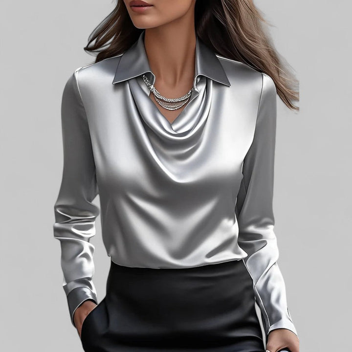Women's Satin Blouse - Cowl Neck