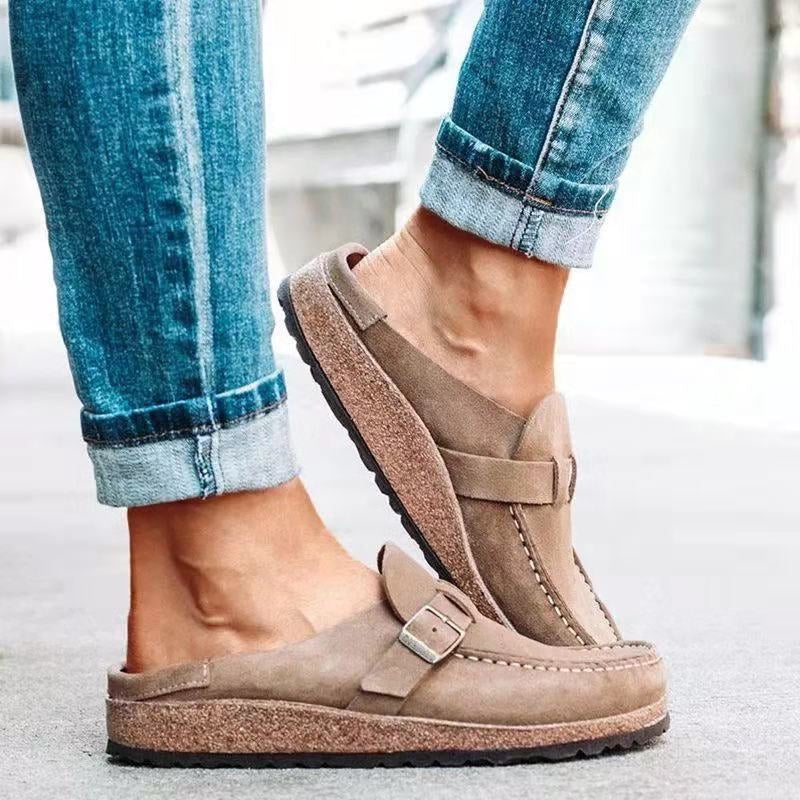 Orthopedic Clog Mule - Suede Buckle Cork Footbed