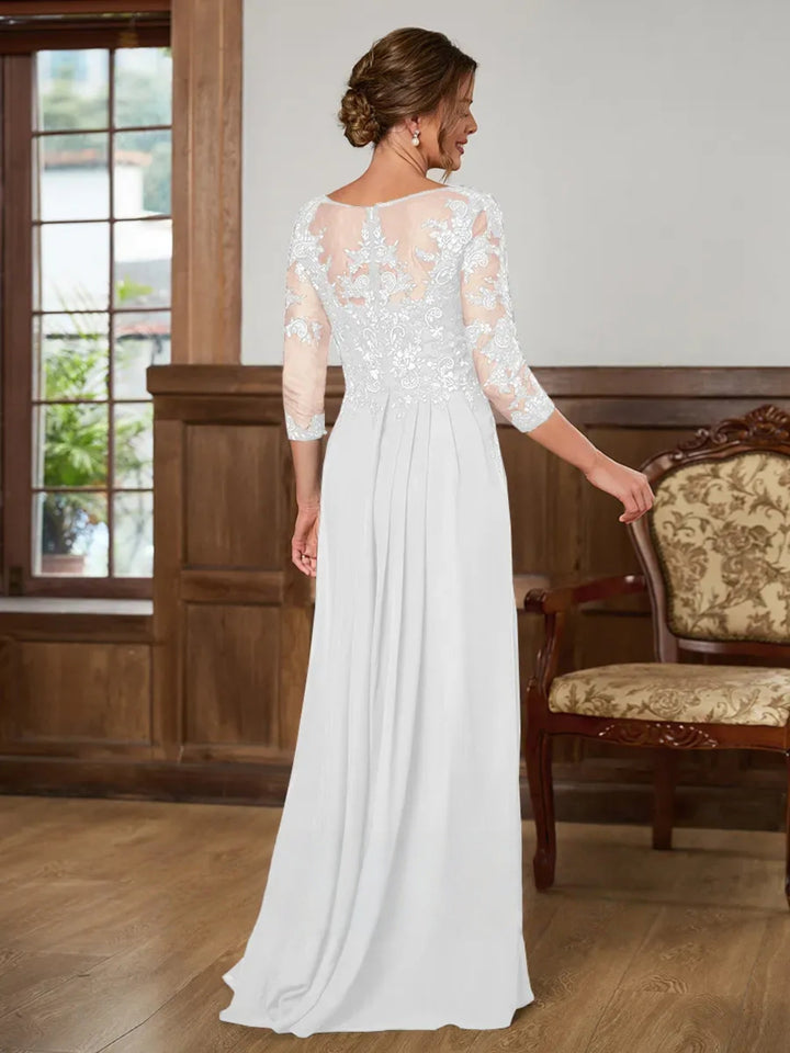 Mother of the Bride Chiffon Maxi Dress - Lace Appliqué Bodice