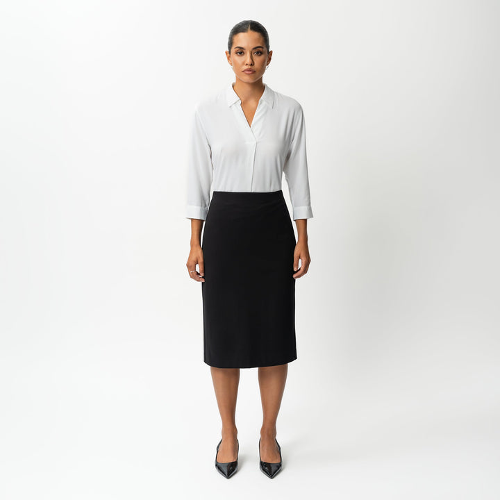 Women's Ponte Midi Skirt - Tailored High Waist Back Slit
