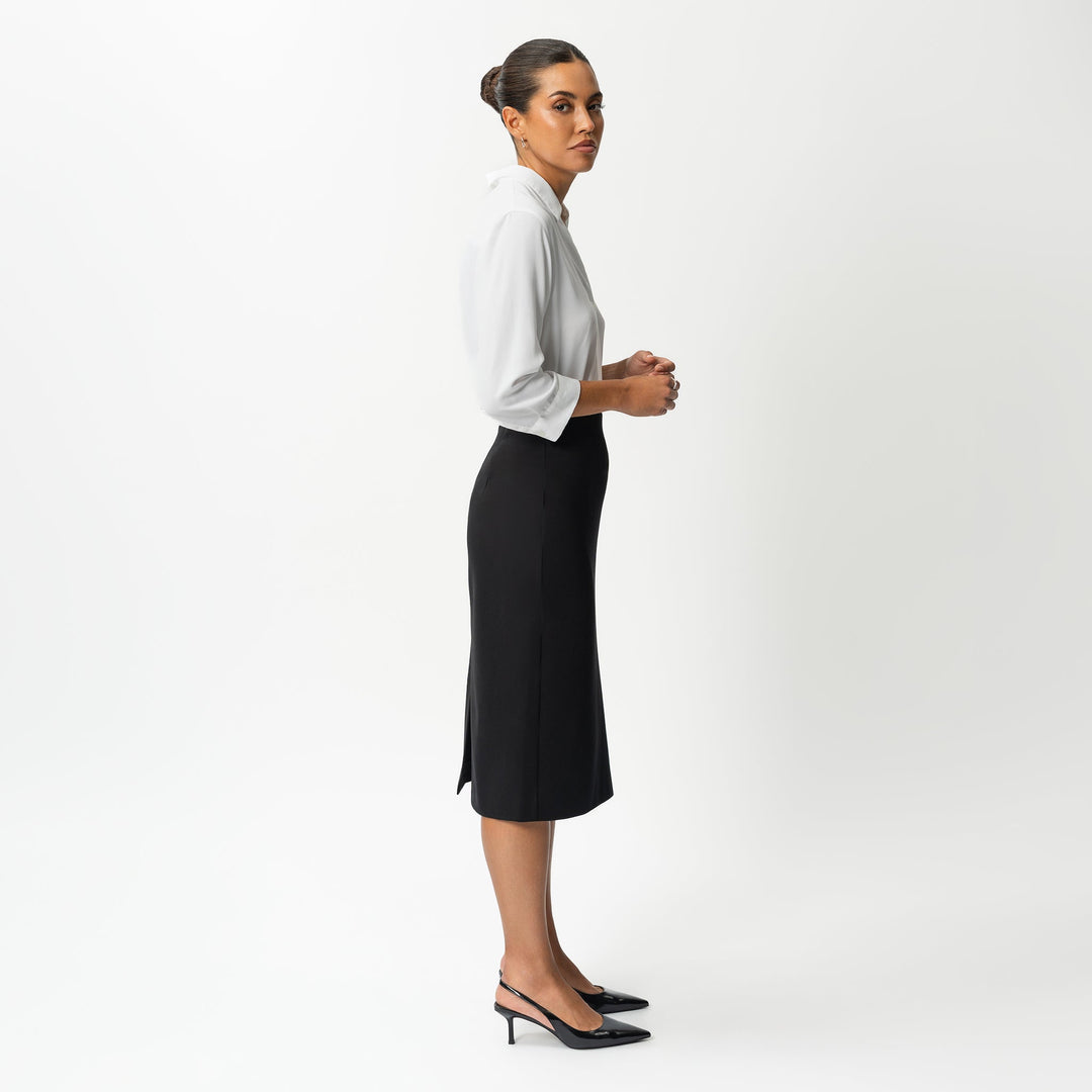 Women's Ponte Midi Skirt - Tailored High Waist Back Slit