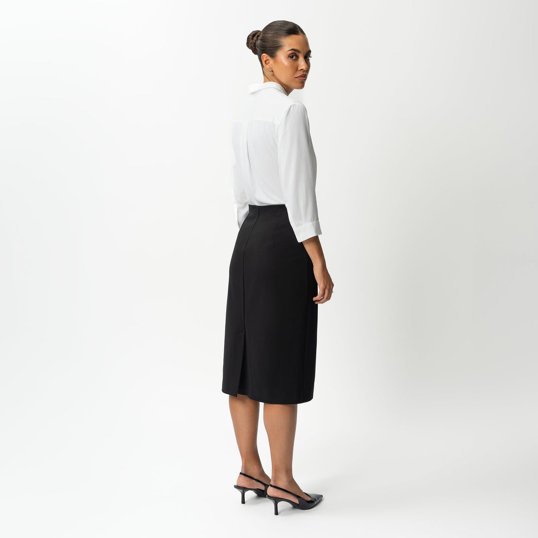 Women's Ponte Midi Skirt - Tailored High Waist Back Slit