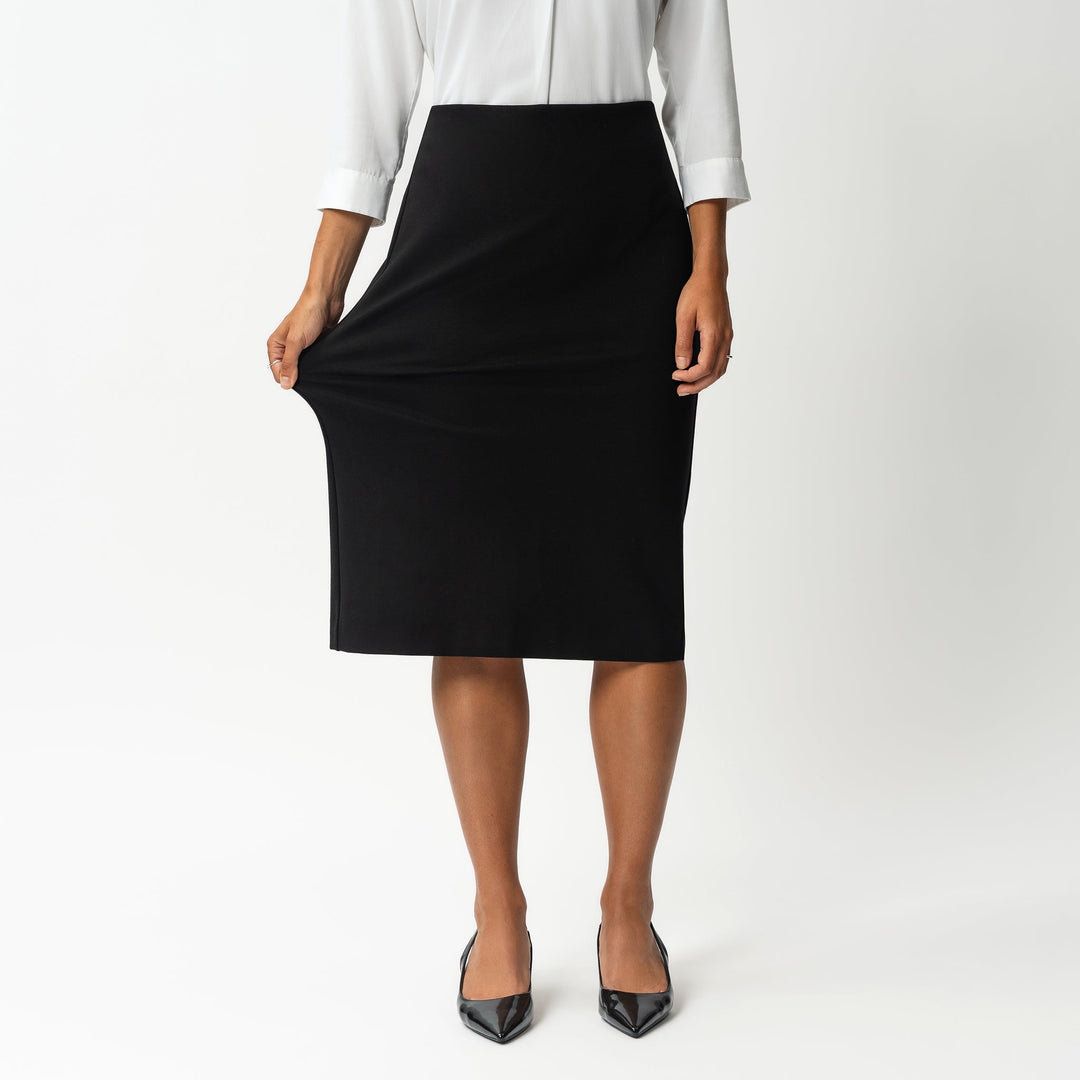 Women's Ponte Midi Skirt - Tailored High Waist Back Slit