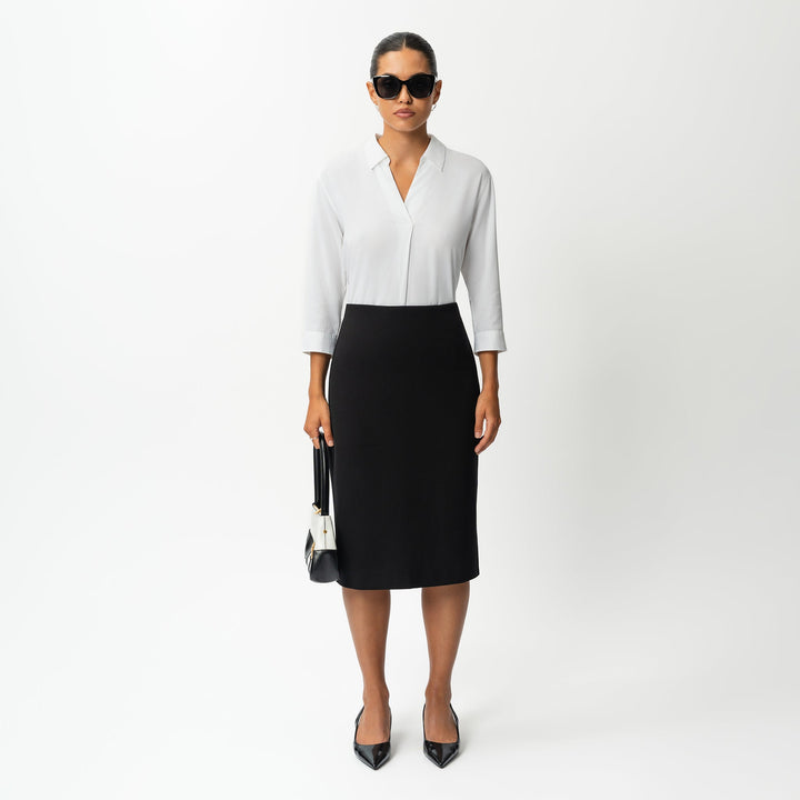 Women's Ponte Midi Skirt - Tailored High Waist Back Slit