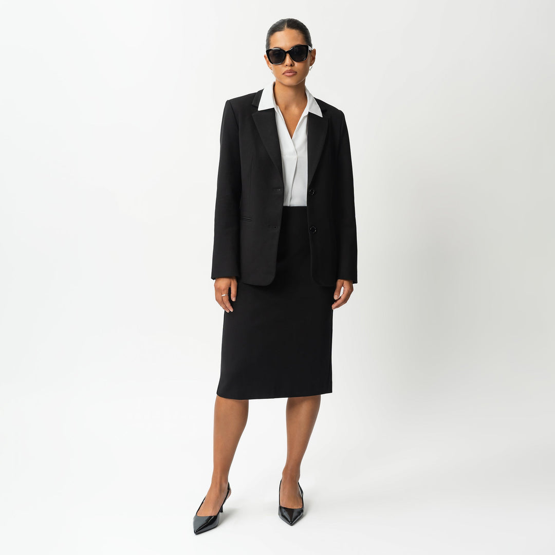 Women's Ponte Midi Skirt - Tailored High Waist Back Slit