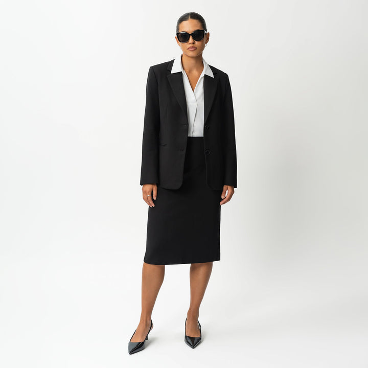 Women's Ponte Midi Skirt - Tailored High Waist Back Slit