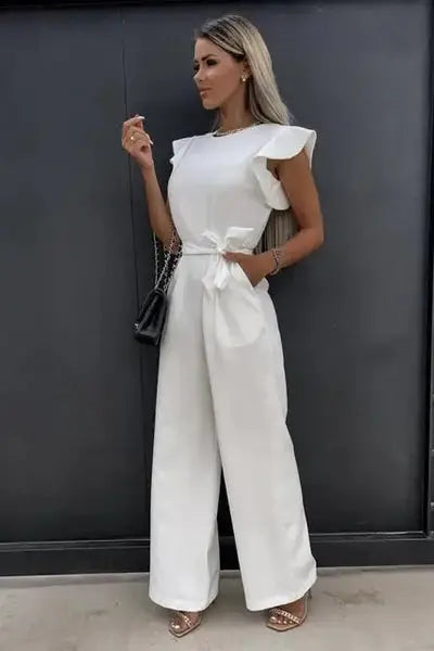 Wide-Leg Jumpsuit Women - Ruffle Sleeve Belted Summer