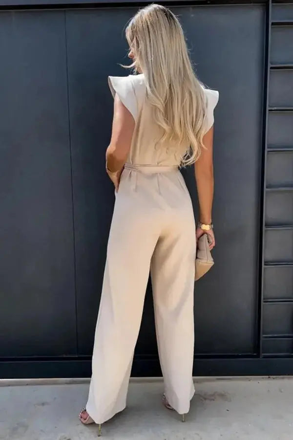 Wide-Leg Jumpsuit Women - Ruffle Sleeve Belted Summer