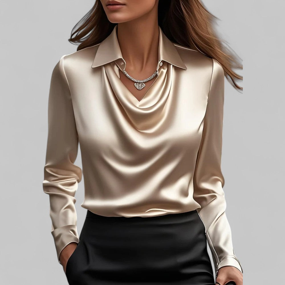 Women's Satin Blouse - Cowl Neck