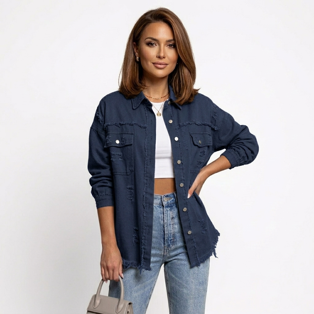 Women’s Oversized Denim Blouse - Casual Button Front