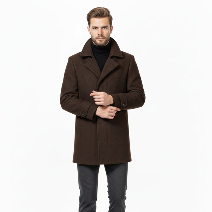 Men’s Long Wool-Blend Coat – Classic Fit
