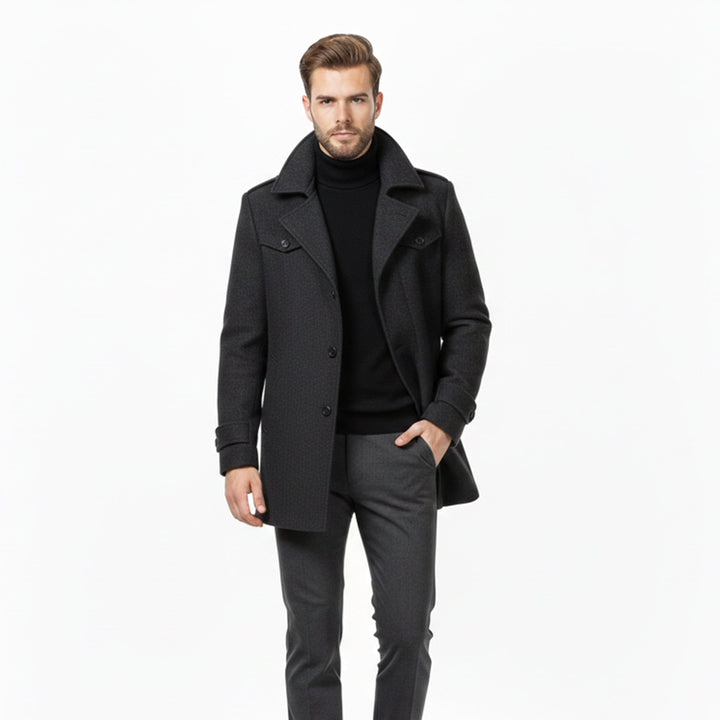 Men’s Long Wool-Blend Coat – Classic Fit
