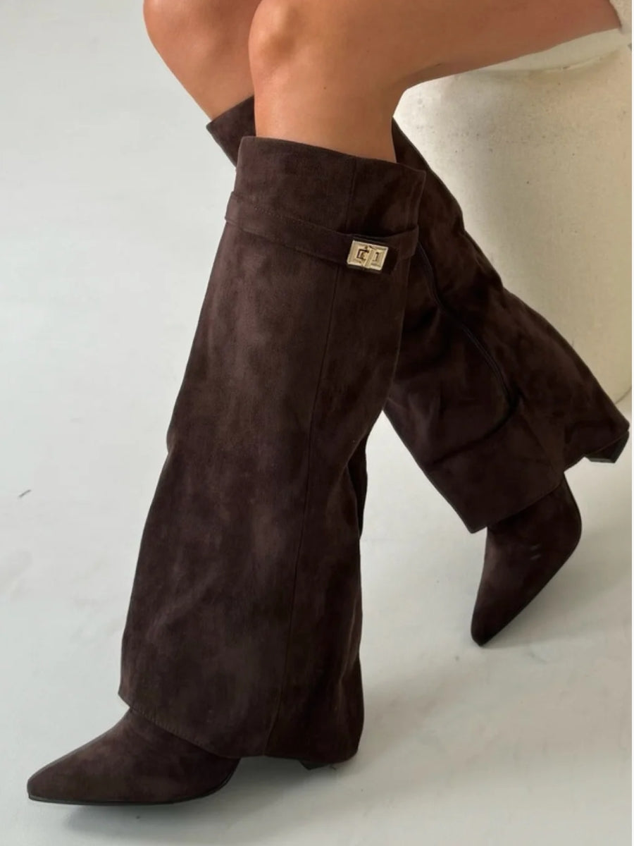 Suede Boots Women - Gold Hardware Smart Casual