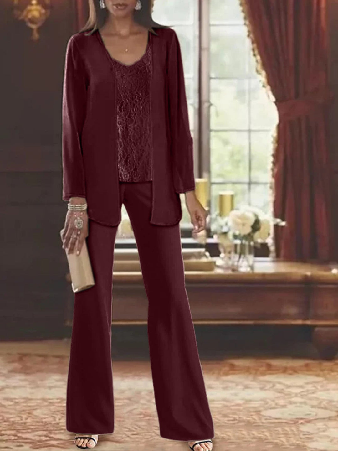 Mother of the Bride Dress Chiffon - Long Sleeve Jacket Sequin Beading