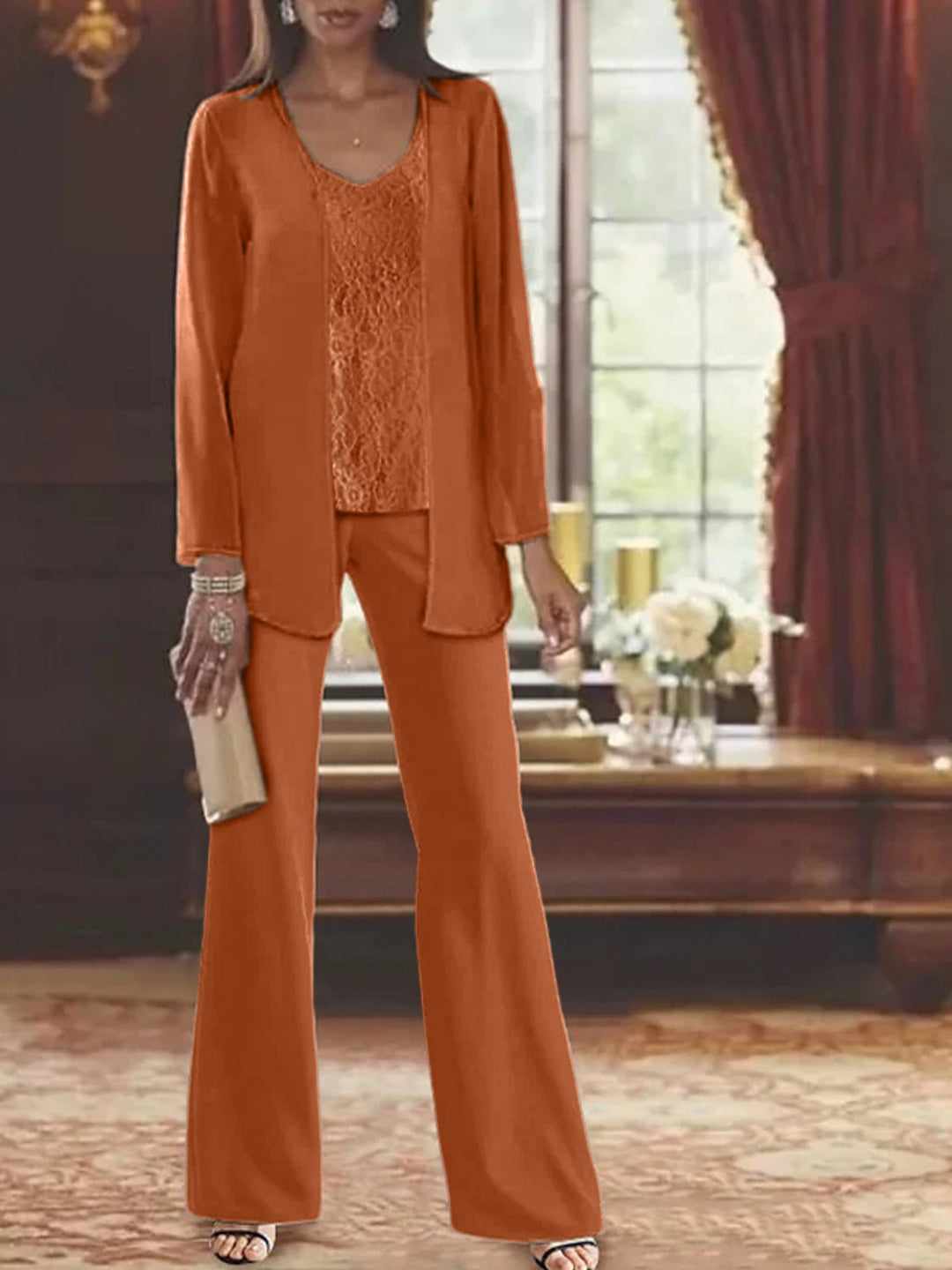 Mother of the Bride Dress Chiffon - Long Sleeve Jacket Sequin Beading