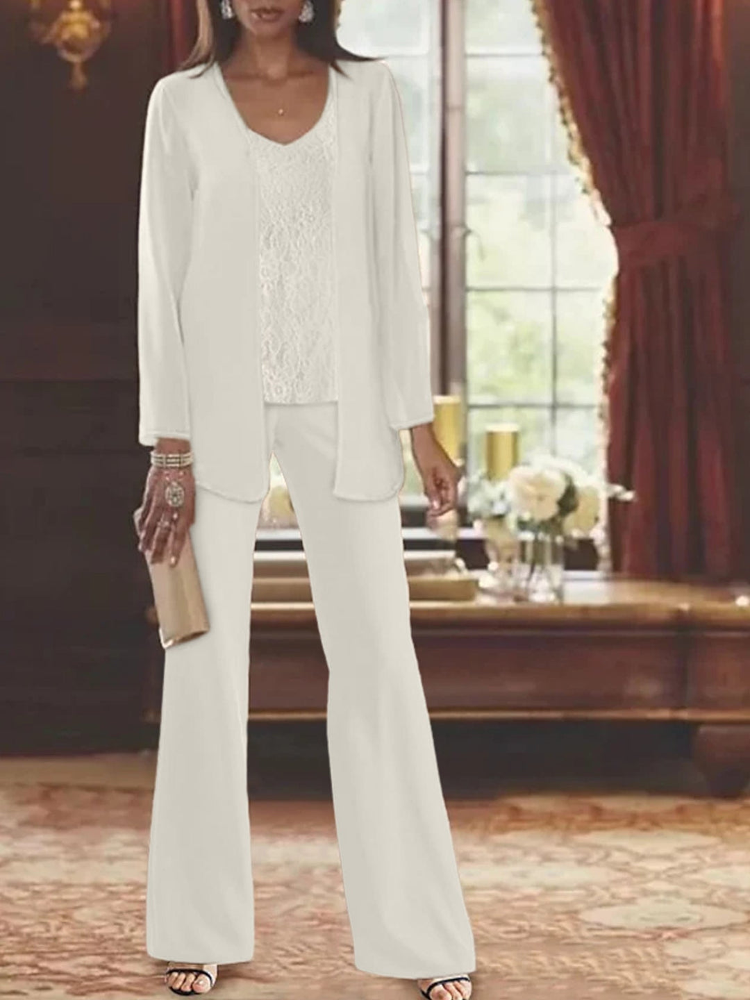 Mother of the Bride Dress Chiffon - Long Sleeve Jacket Sequin Beading