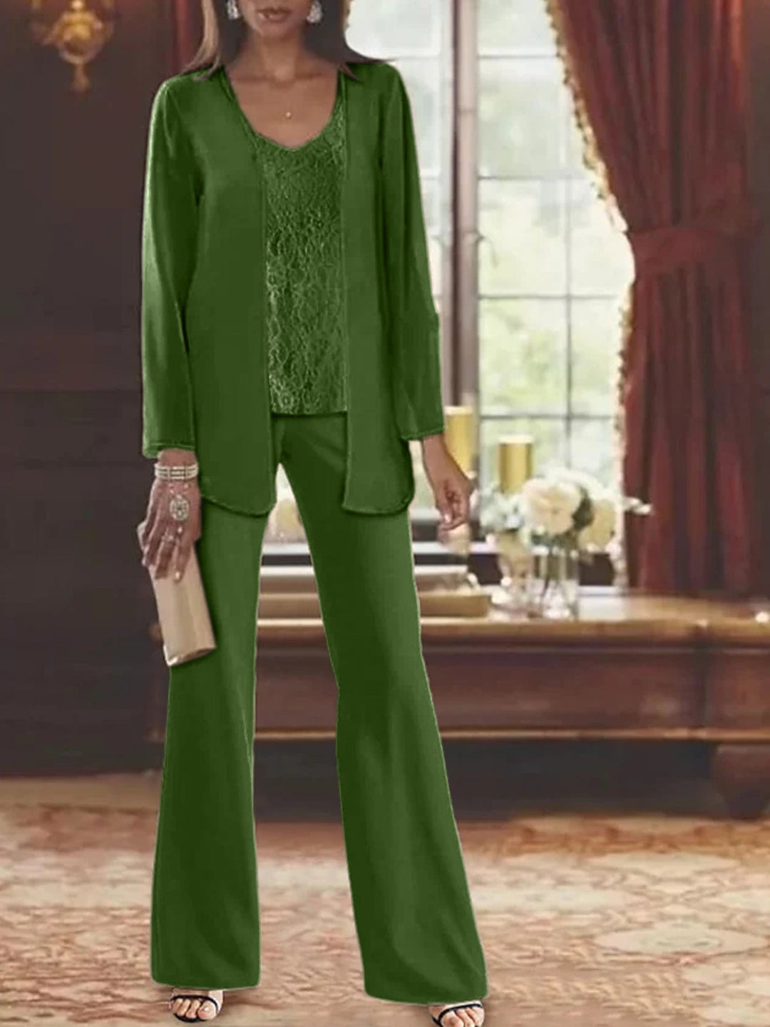 Mother of the Bride Dress Chiffon - Long Sleeve Jacket Sequin Beading