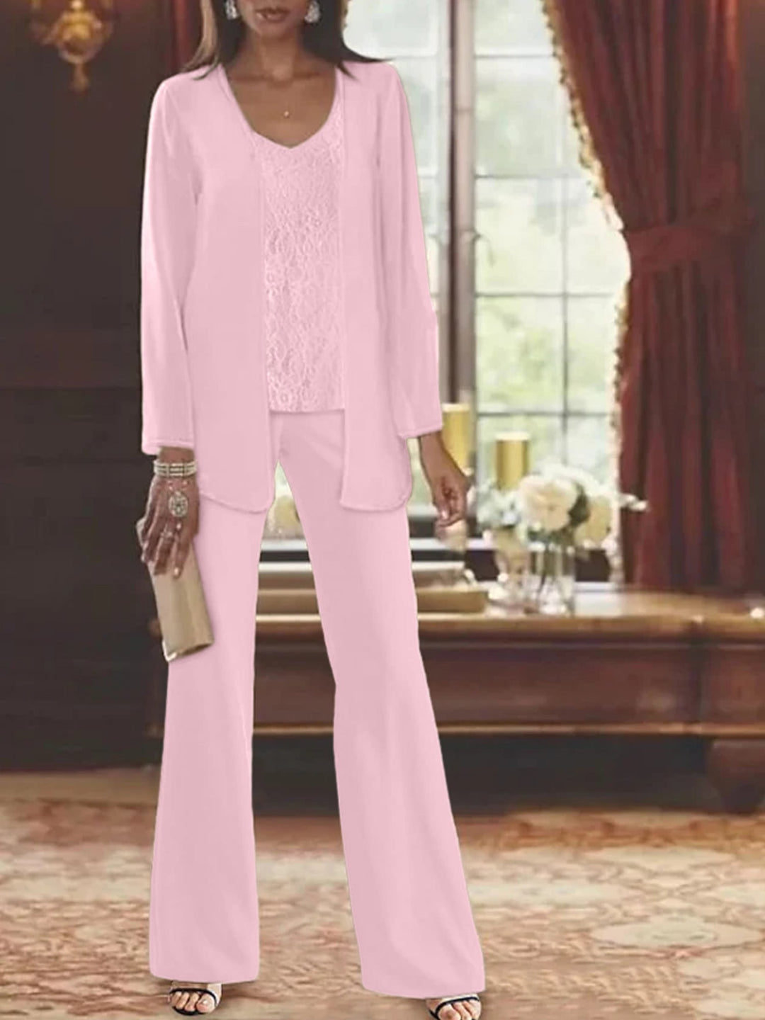 Mother of the Bride Dress Chiffon - Long Sleeve Jacket Sequin Beading