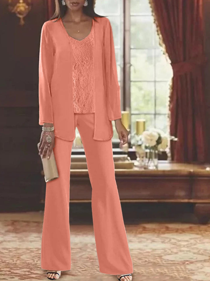 Mother of the Bride Dress Chiffon - Long Sleeve Jacket Sequin Beading