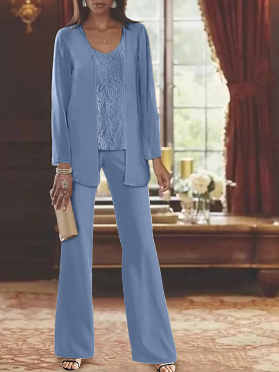 Mother of the Bride Dress Chiffon - Long Sleeve Jacket Sequin Beading