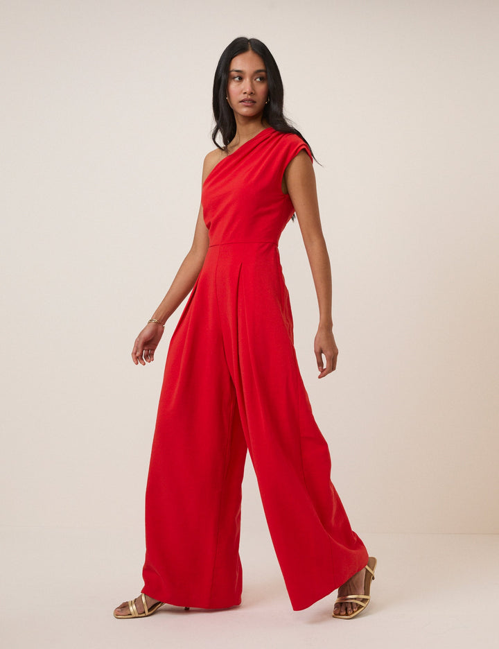 Women's One-Shoulder Wide-Leg Jumpsuit - Elegant Formal Evening Wear