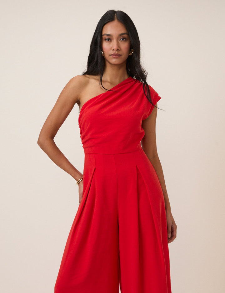 Women's One-Shoulder Wide-Leg Jumpsuit - Elegant Formal Evening Wear