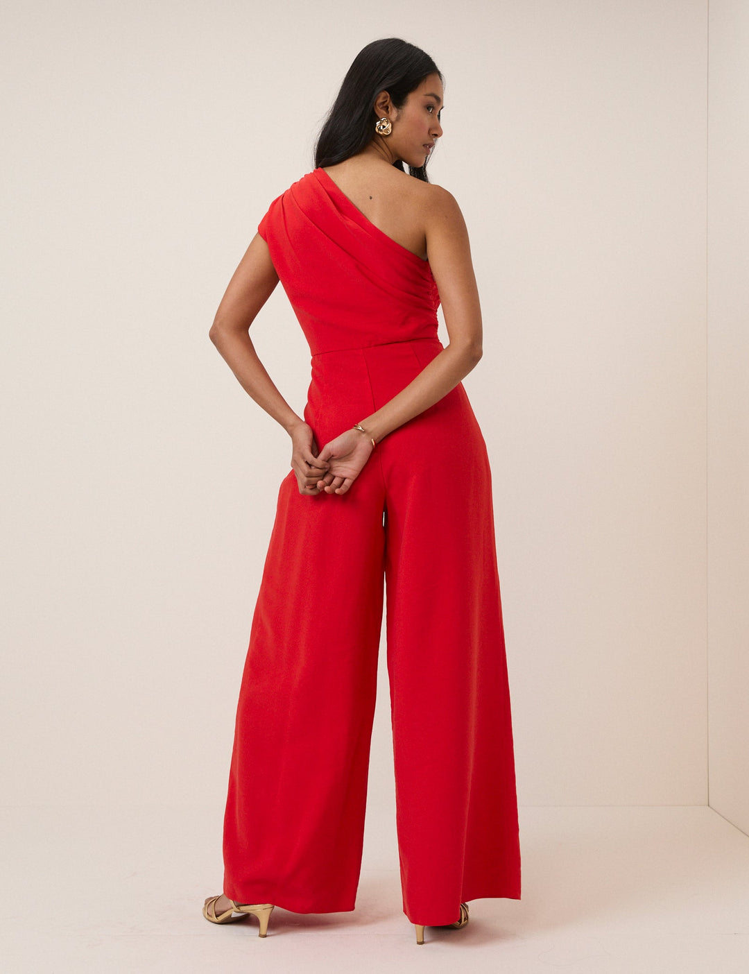 Women's One-Shoulder Wide-Leg Jumpsuit - Elegant Formal Evening Wear