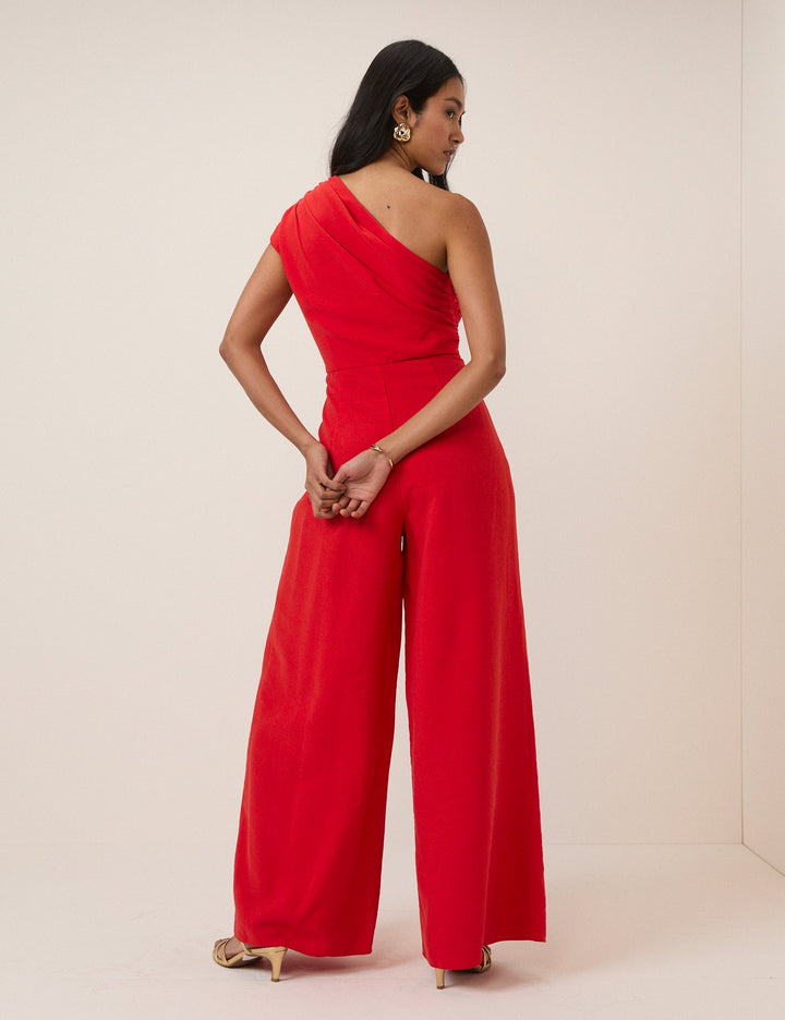 Women's One-Shoulder Wide-Leg Jumpsuit - Elegant Formal Evening Wear