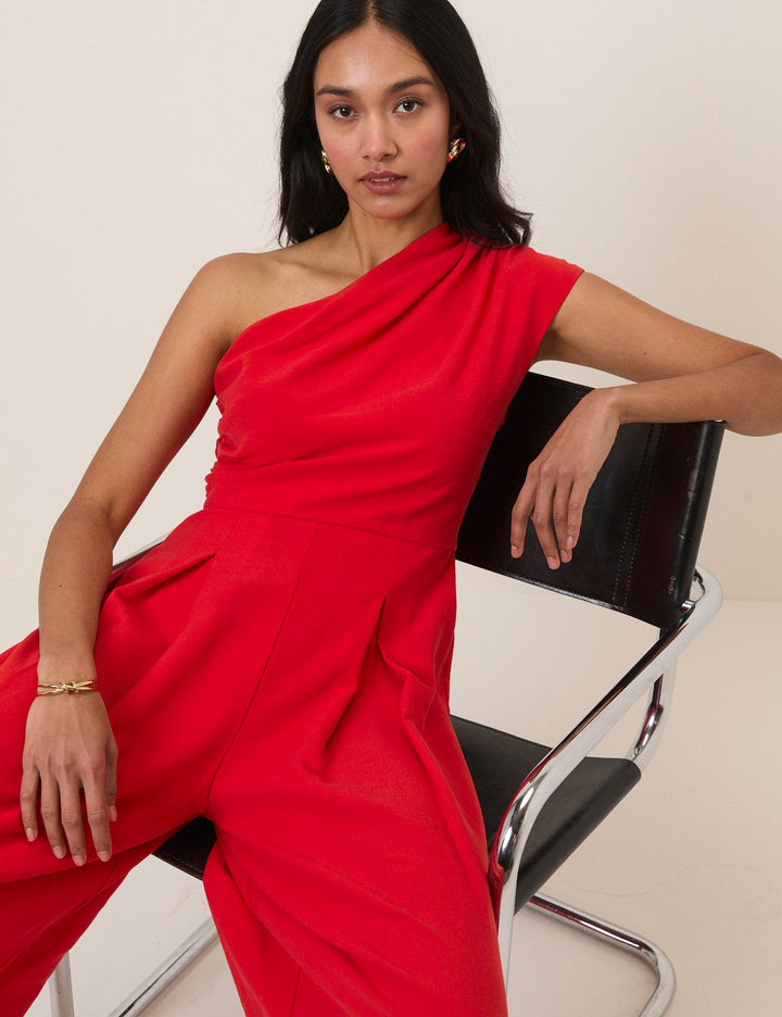 Women's One-Shoulder Wide-Leg Jumpsuit - Elegant Formal Evening Wear