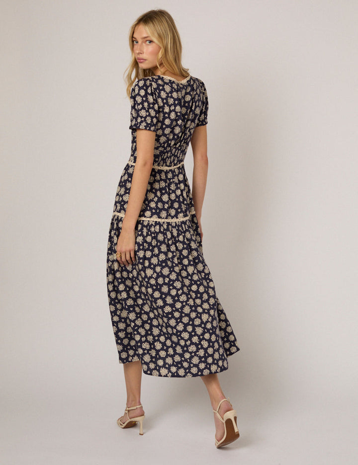 Floral Tiered Midi Dress - Puff Sleeve Garden Party