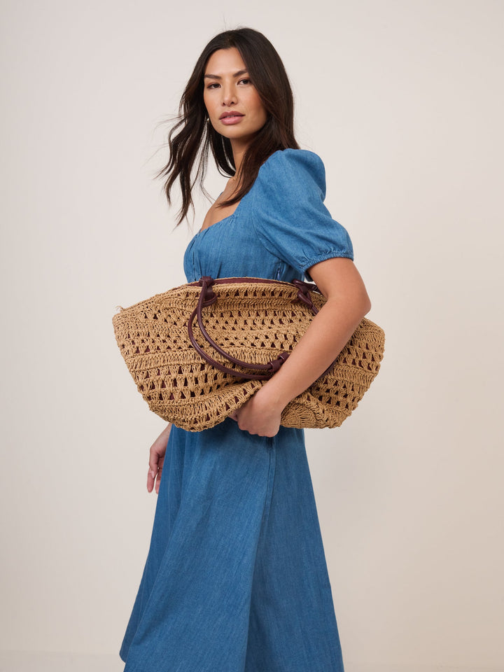 Women's Denim Midi Dress - Mid-Blue Fit & Flare