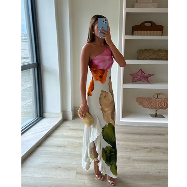 One Shoulder Floral Maxi Dress - Wedding Guest Occasion