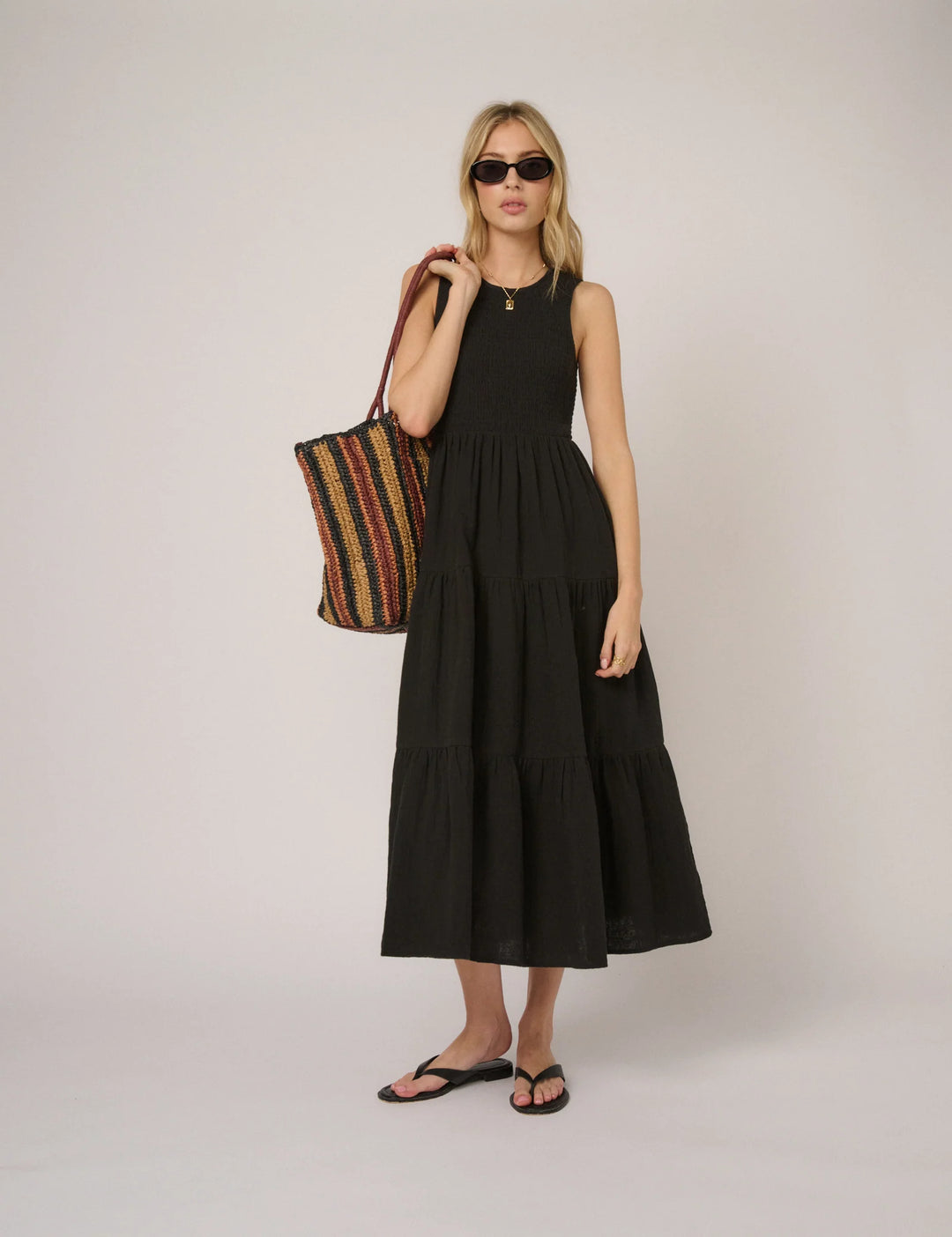 Smocked Cotton Midi Dress - Tiered A-Line Summer Party