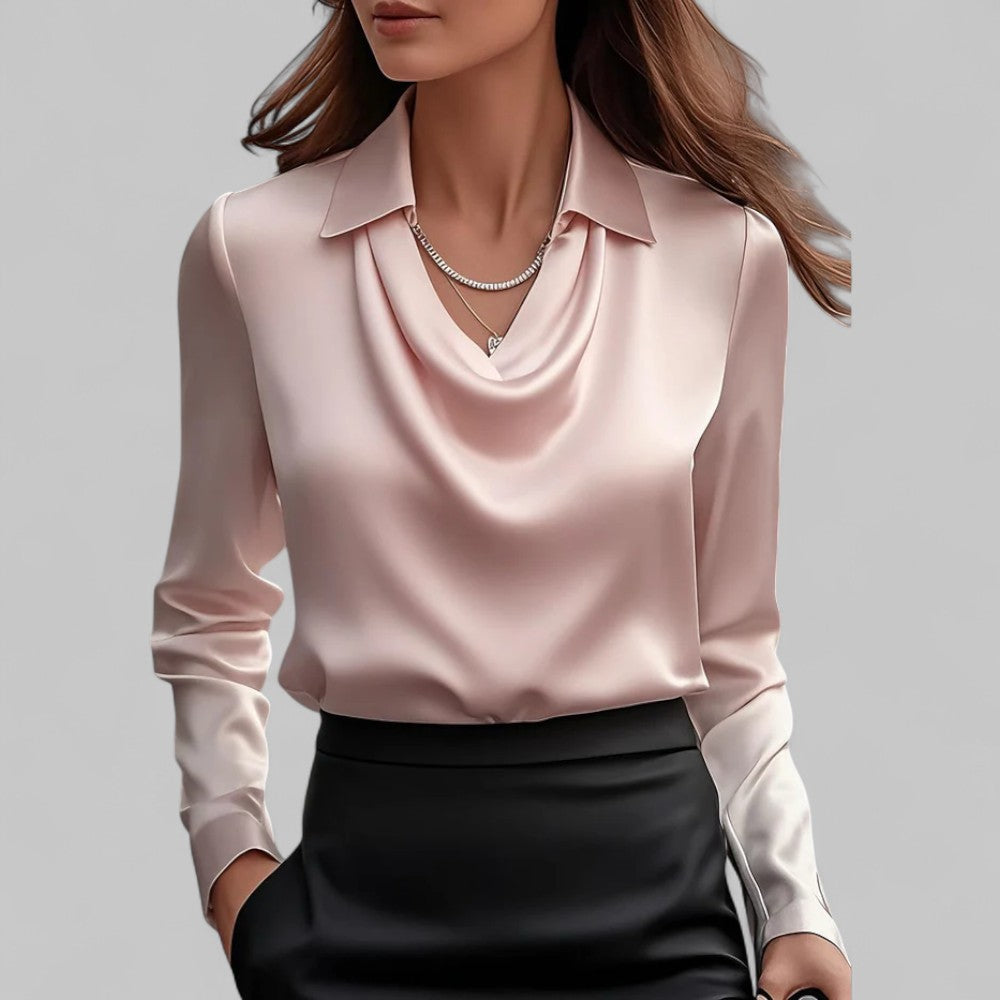 Women's Satin Blouse - Cowl Neck