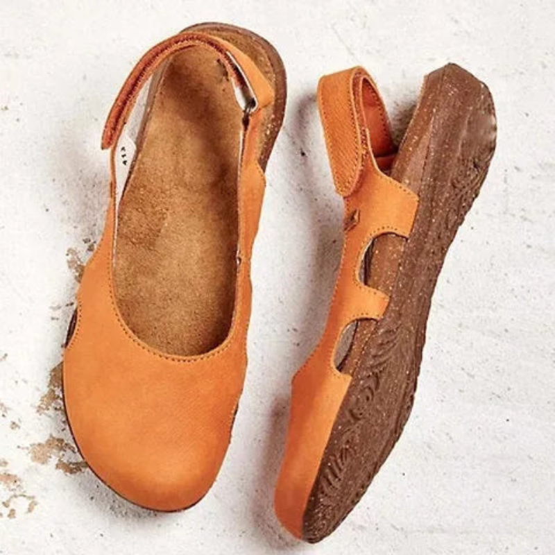 Orthopedic Suede Closed Toe Sandal - Slingback Buckle Cork